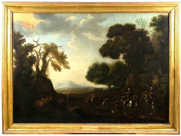 Attr. Vincent Adriaenssen called il Manciola, Landscape with Martyrdom of Saint Stephen
