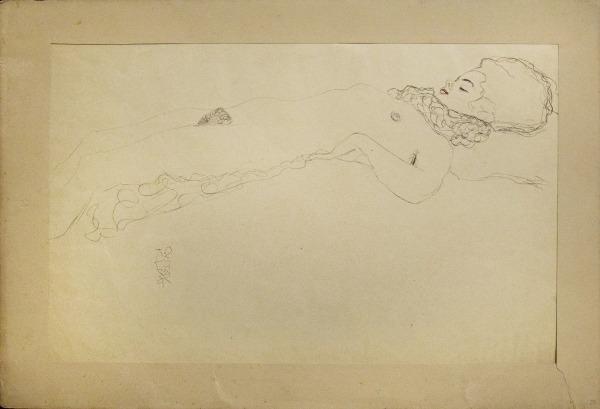 Gustav Klimt, Female Nude Lying with Scarf 