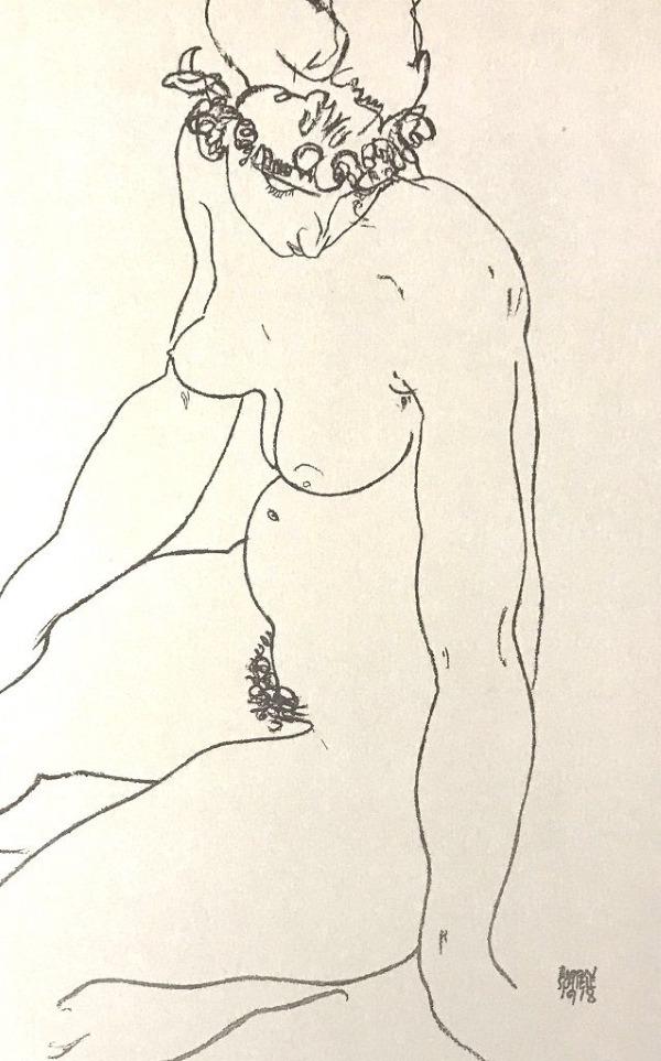 Egon Schiele, Kneeling Female Nude, Turning to the Right